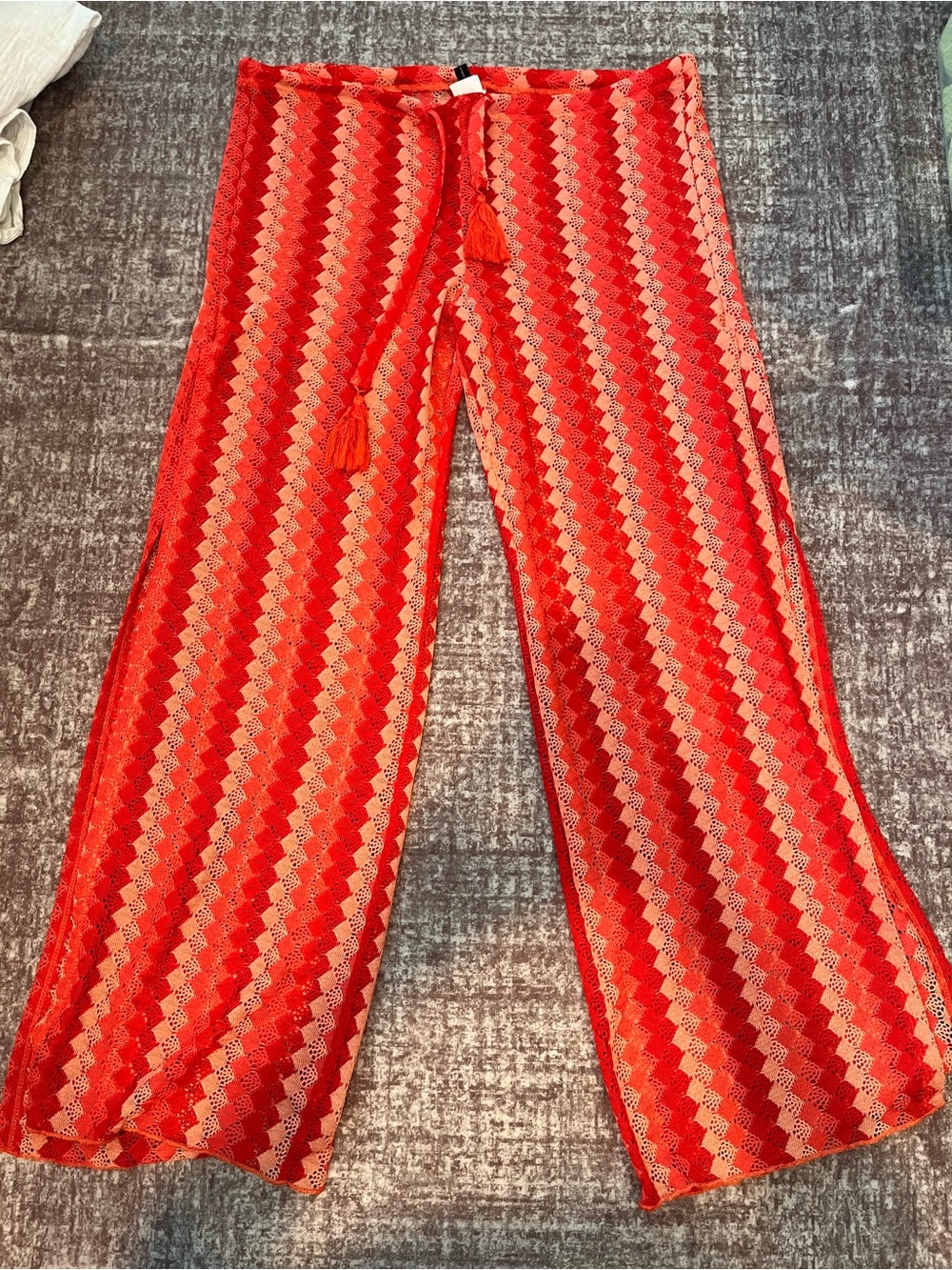 Red & Coral Zigzag Wide-Leg Swim Cover Up